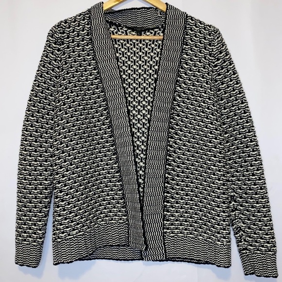 Talbots Sweaters - Talbots Wool Blend  White & Black Chunky Knit Open Cardigan Sweater Size Small